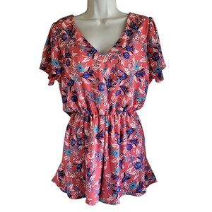 2 for $30 Everly Floral Shorts Romper Large Flutter Sleeve Open Back Boho Dressy